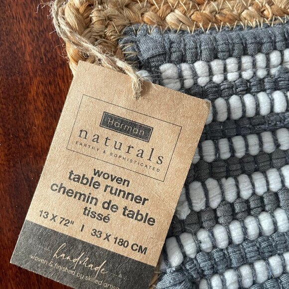 Harman Naturals Other - Harman Naturals - 13x72 inch - Grey & White Cotton/Jute Woven Table Runner